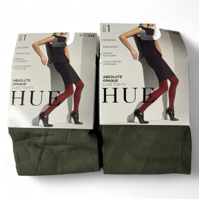 HUE Womens Absolute Opaque Luxe Tights Size 1 Army Green 2 Pair Pack New